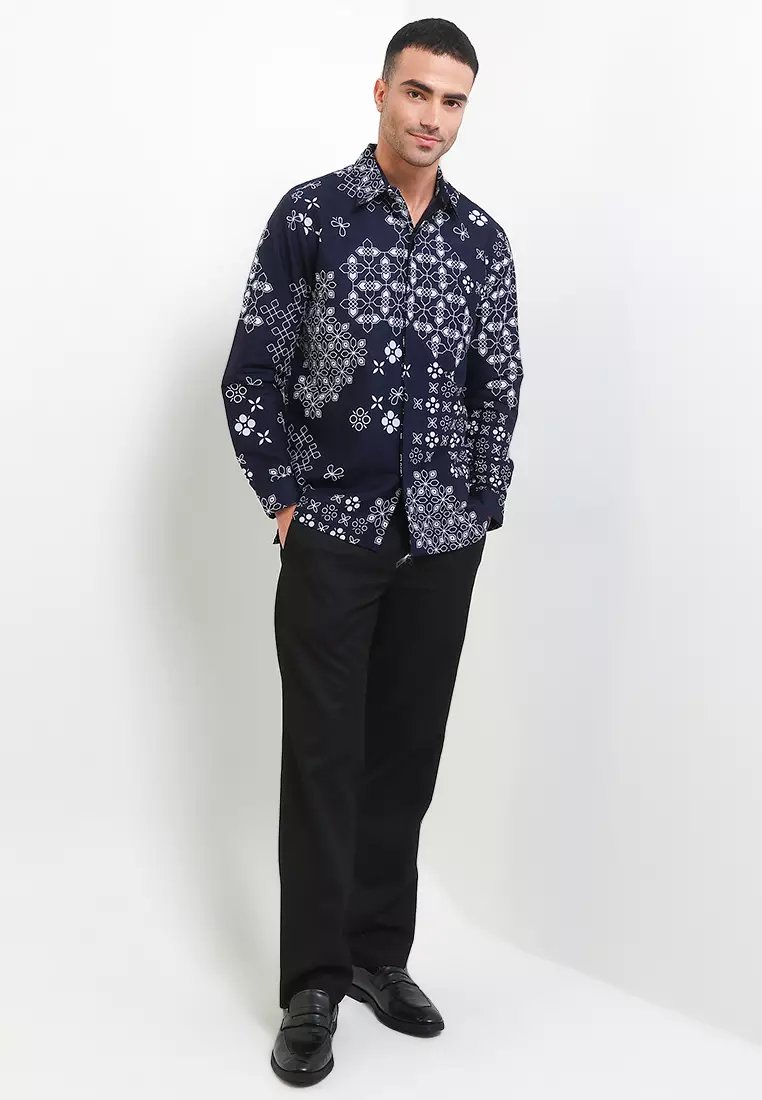 Kemeja Pria Lengan Panjang Furing Saptha Katun Lining Navy