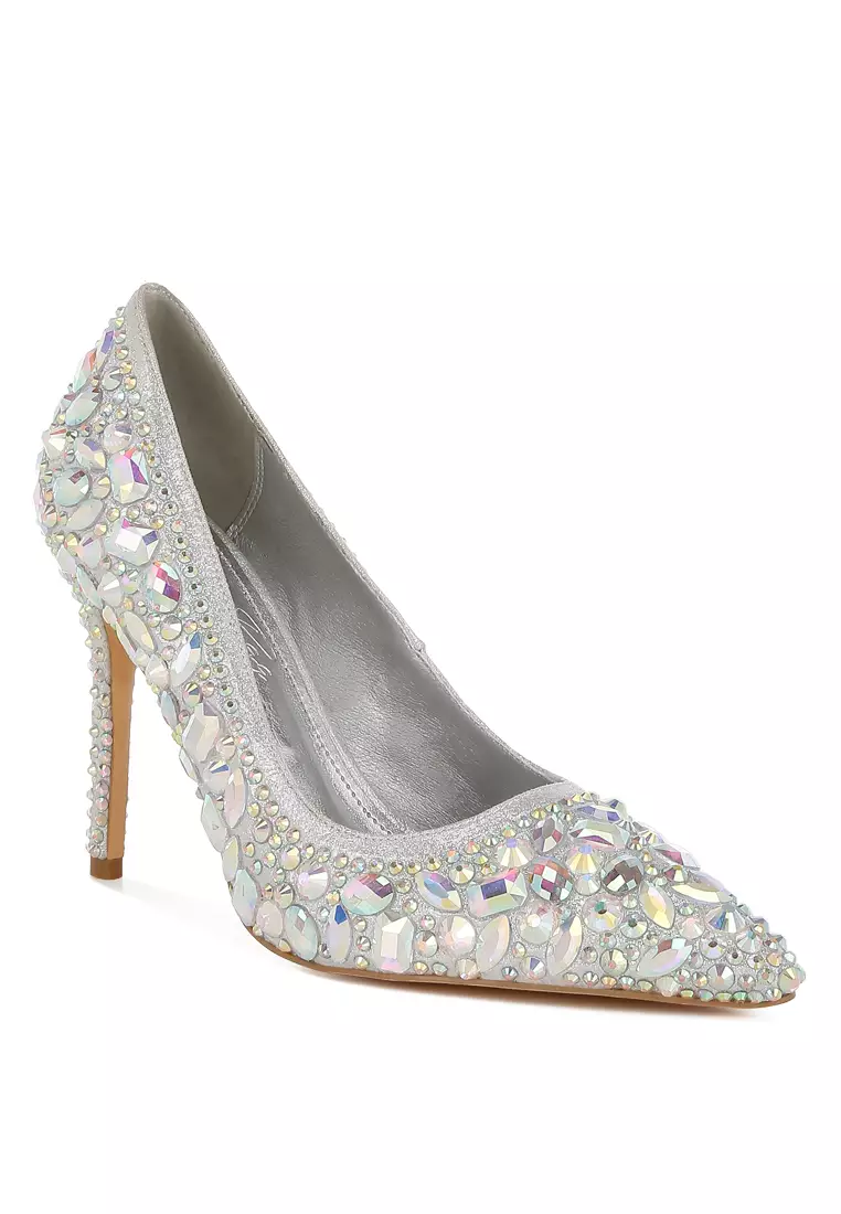 Diamante & Rhinestone Embellishments Pumps in Silver