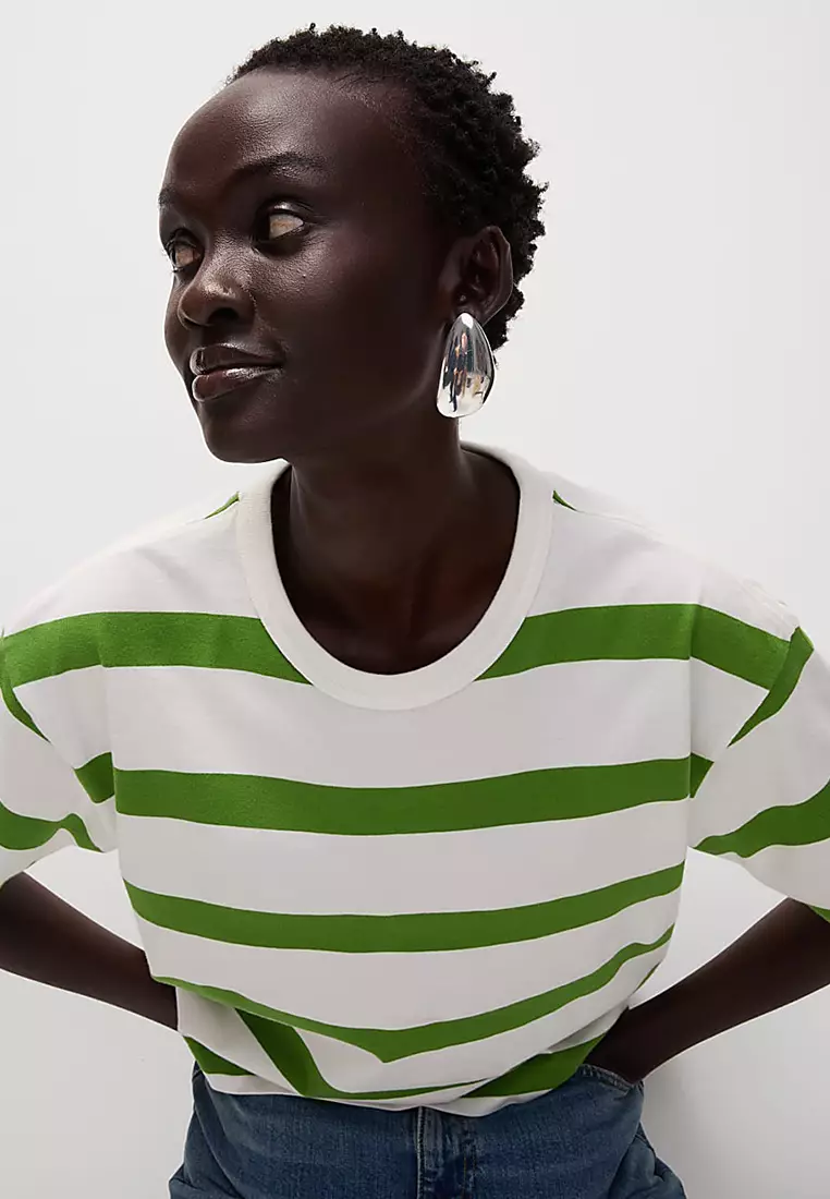 Pure Cotton Striped Boxy T-Shirt