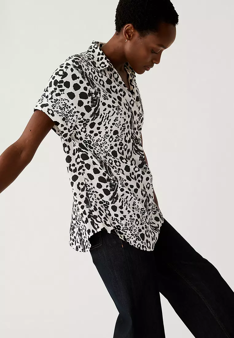 Satin Printed Popover Blouse