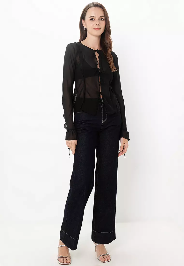 Marlin Long Sleeve Frill Tie Top