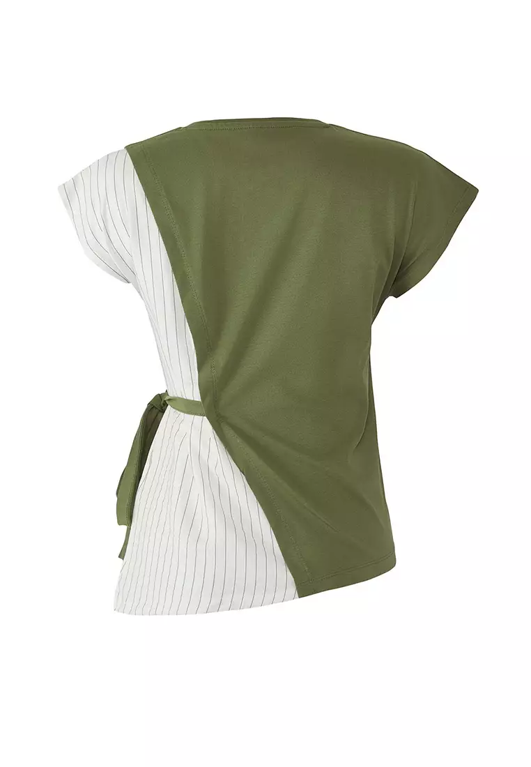 Khaki Weaving Garni And Baglama Detail Relaxed Pattern Knitted Blouse Twoss25Bz00094