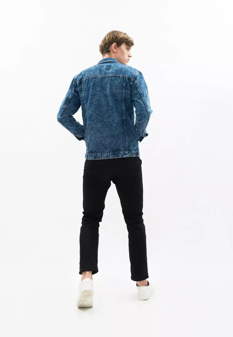 Jaket Jeans Pria Polos Tebal Dilan Jaket Denim Biru Pudar A