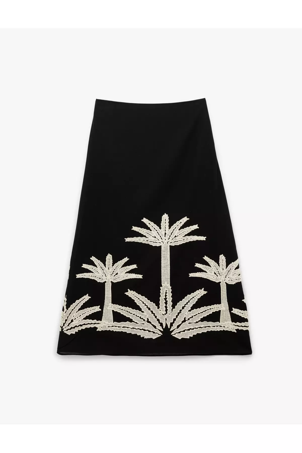 Embroidery Detailed Palm Pattern A-Line Midi Skirt