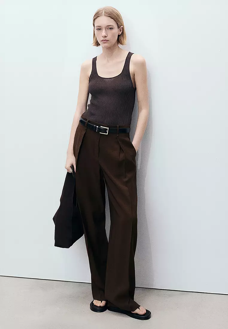 Wide Leg Pleated Trousers