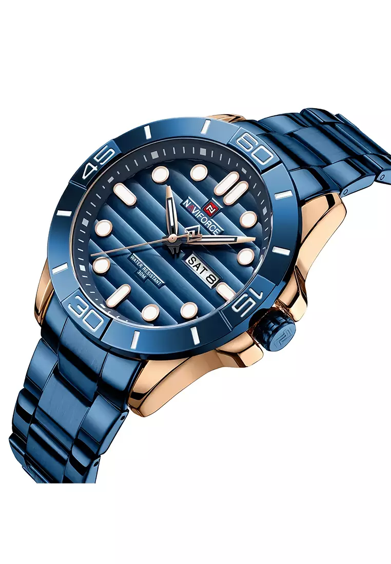 Naviforce - Jam Tangan Pria - Rosegold Blue - Stainless Steel - NF9198
