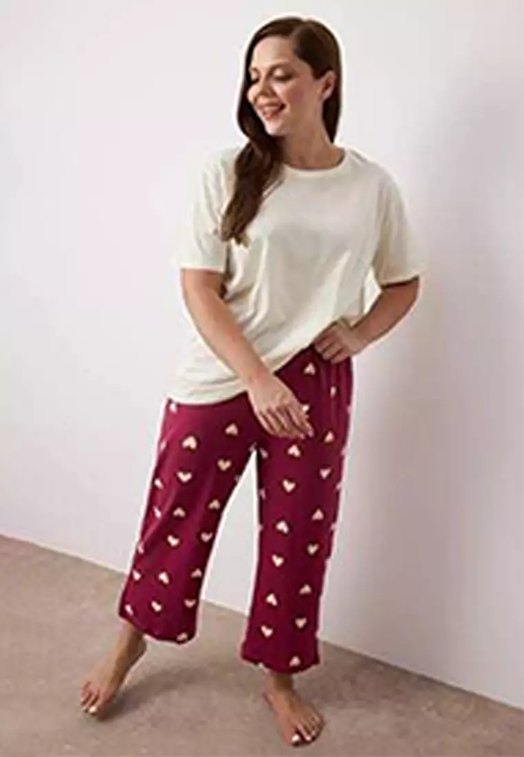 Plum Heart Pattern Capri Knitted Pajamas Set Tbbss25Ai00002