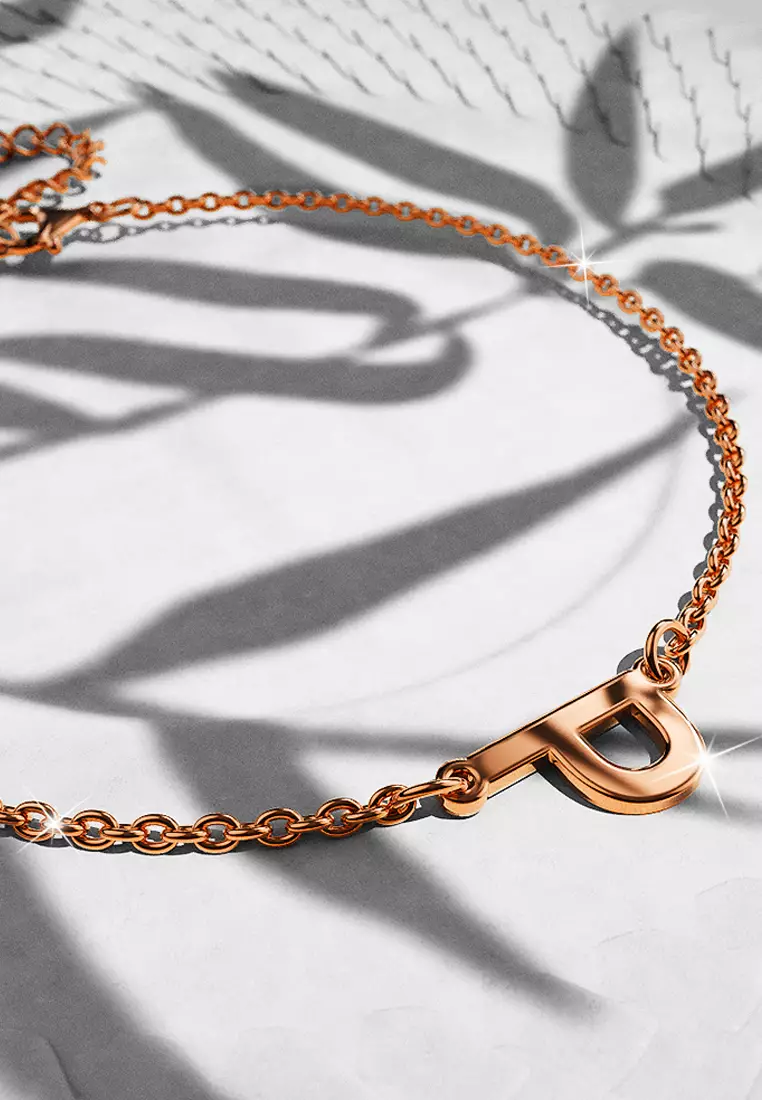 Bold Alphabet Letter Initial Charm Bracelet in Rose Gold Tone - P