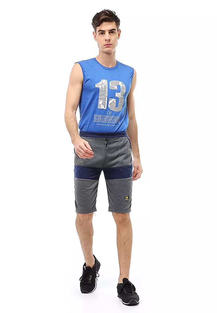 Rishham Short Pants Celana Pendek Pria Kombinasi Material Baby Terry ORIGINAL - Dark Gray