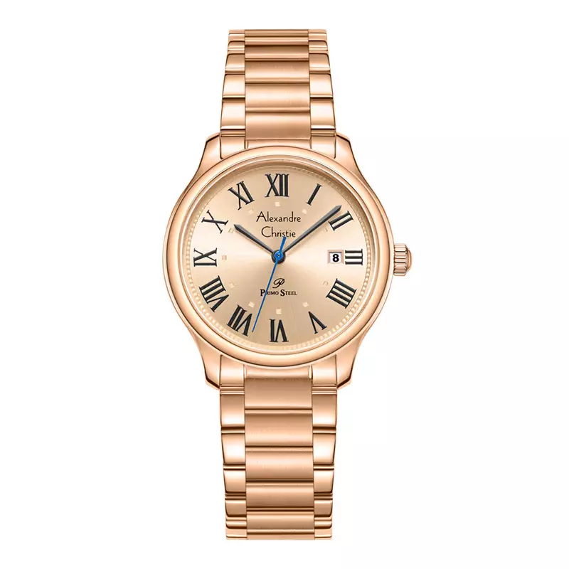 Jam Tangan Wanita Alexandre Christie Primo Steel AC 1042 LD FRGLN Ladies Rose Gold Dial Rose Gold St Steel Strap