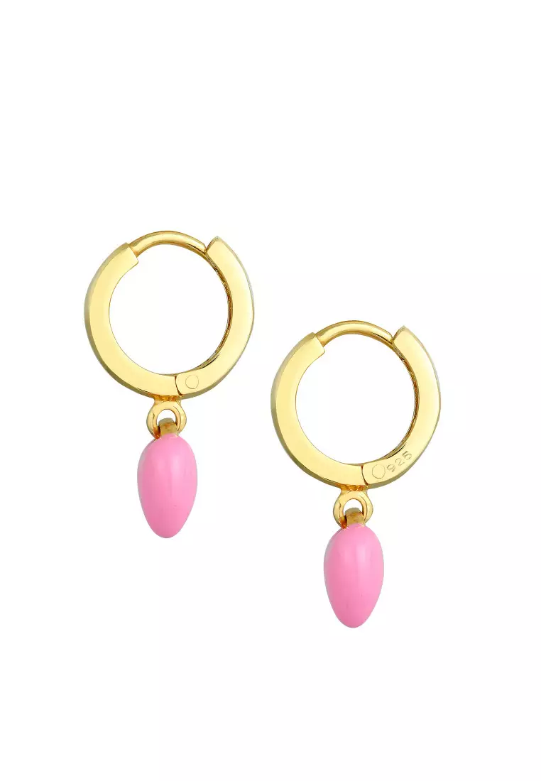 Anting Earrings Perak 925 Lapis Emas Anak Hati Enamel