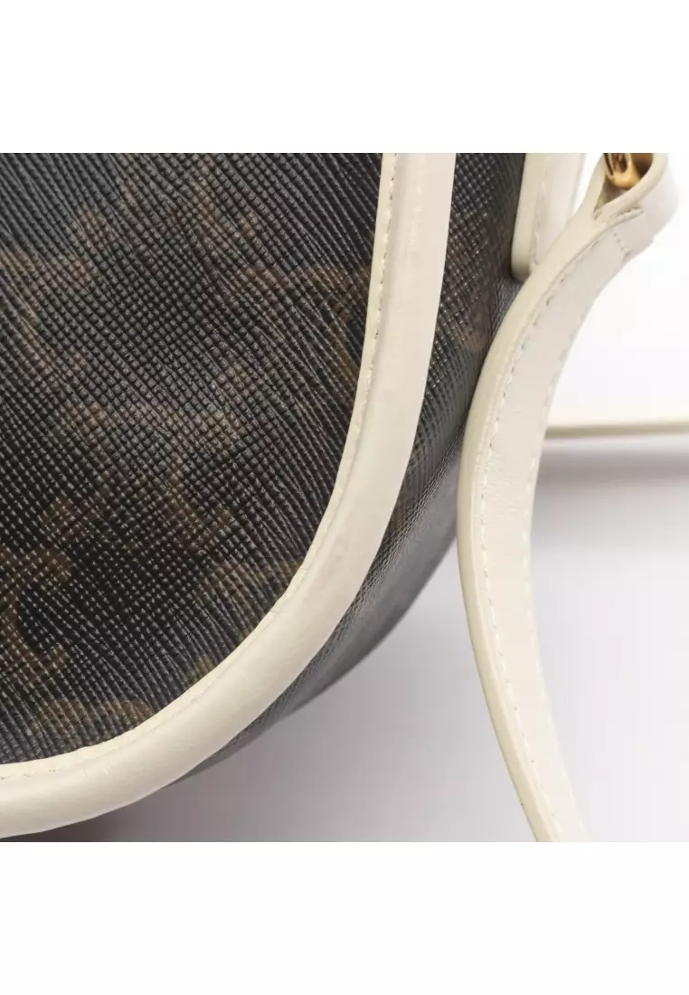 Pre-Loved Celine Folco medium bag Triomphe Shoulder bag PVC leather black Brown white