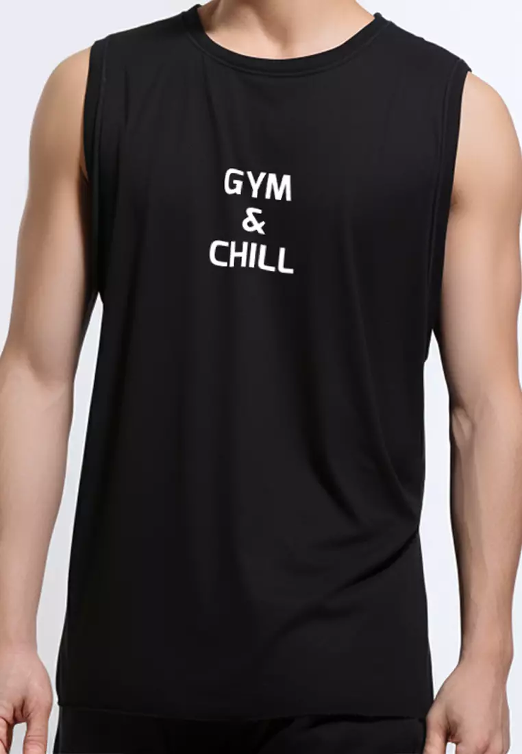 MSA10 baju kutung gym tank top sleeveless tees gym and chill black
