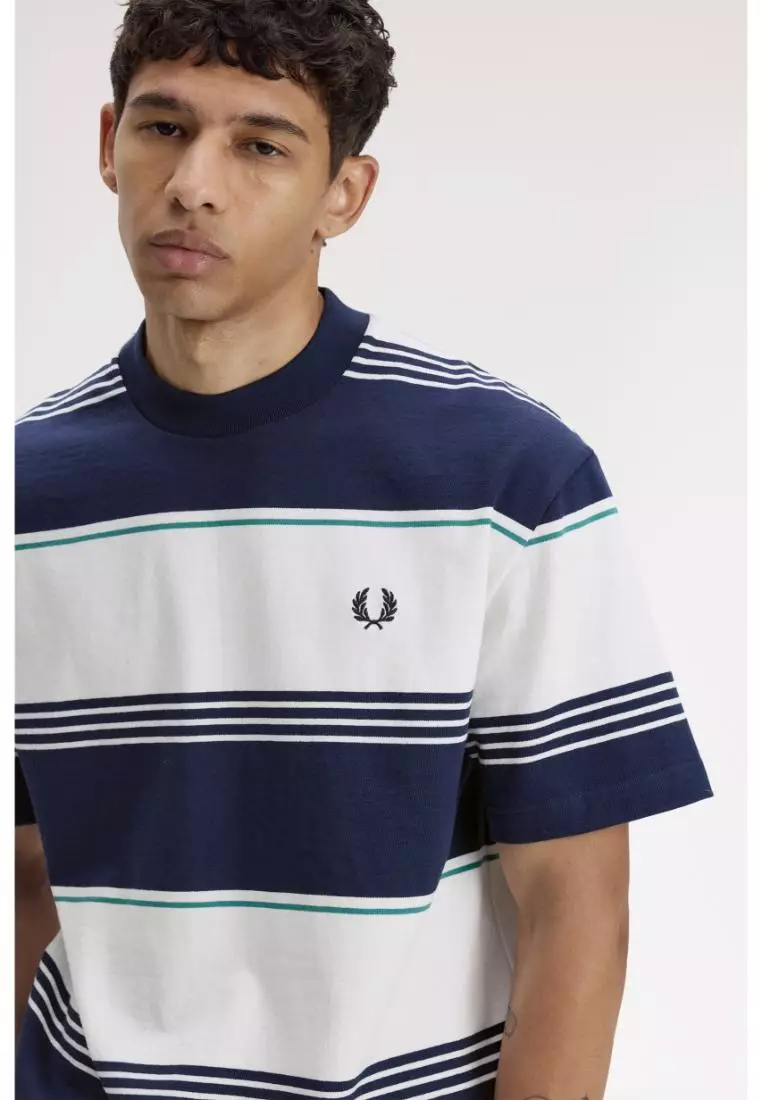 Fred Perry M2410 Heavyweight Striped T-Shirt (Tennis Blue)