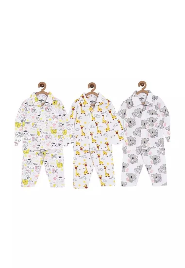 The Mom Store Kids Pajama Set Pack Of 3 Baby Koala, Tall as a Giraffe & Meow Meow - Multicolor