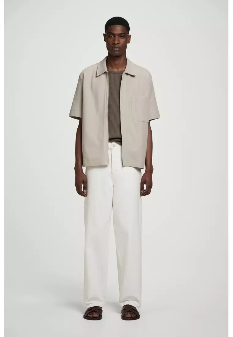 TEXTURED COTTON-JERSEY ZIPPED SHIRT