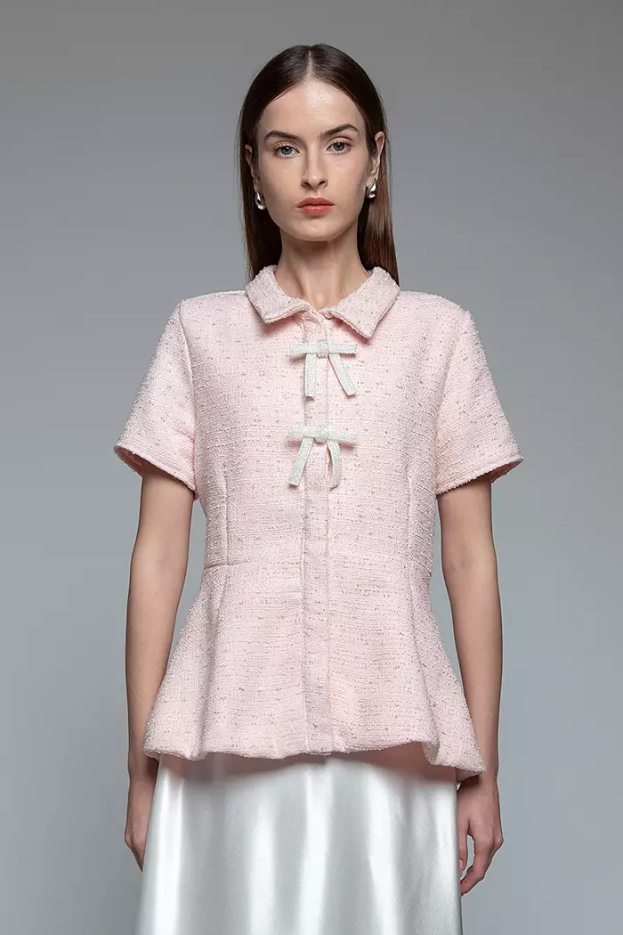 COTTONINK Studio - Atasan Kemeja Wanita Pink Tweed Marena #HolidayCollection2025
