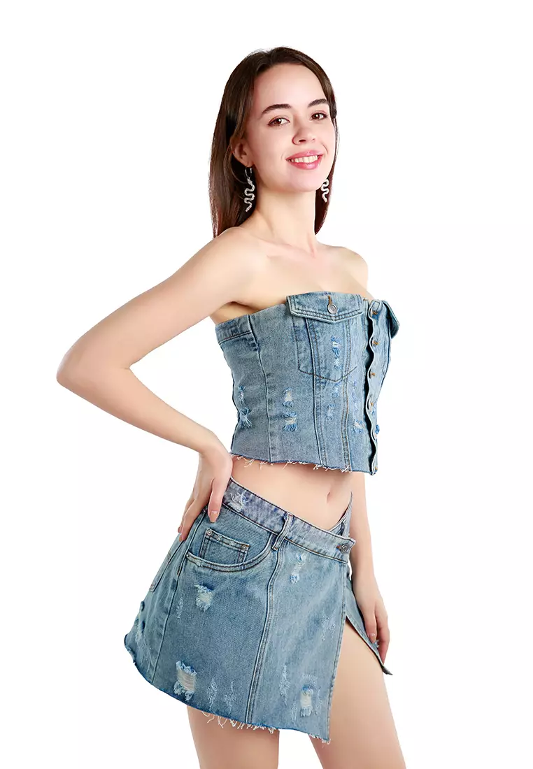 Buy London Rag Blue Denim Corset Tube Top 2024 Online ZALORA