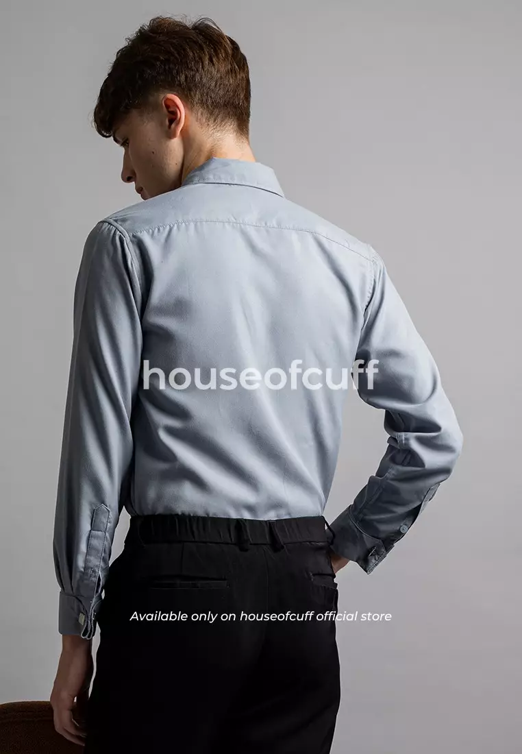 Houseofcuff Kemeja Kerja Formal Pria Model French Cuff / Double Cuff Dengan Cufflinks Warna Dusty Blue (Incl.Collar bar + Cufflinks )