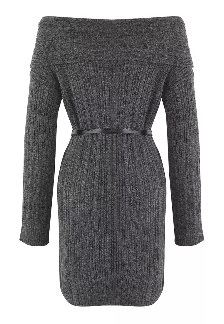 Anthracite Plain Mini Soft Texture Knit Dress Twoaw26El00012