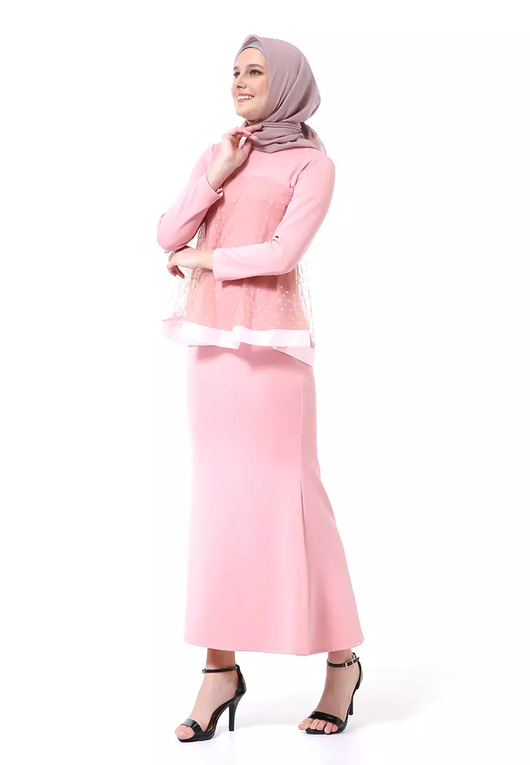 Gaun Model Duyung Fashion Muslimah Atasan Wanita Long Stlye Premium High Quality - Pink Soft