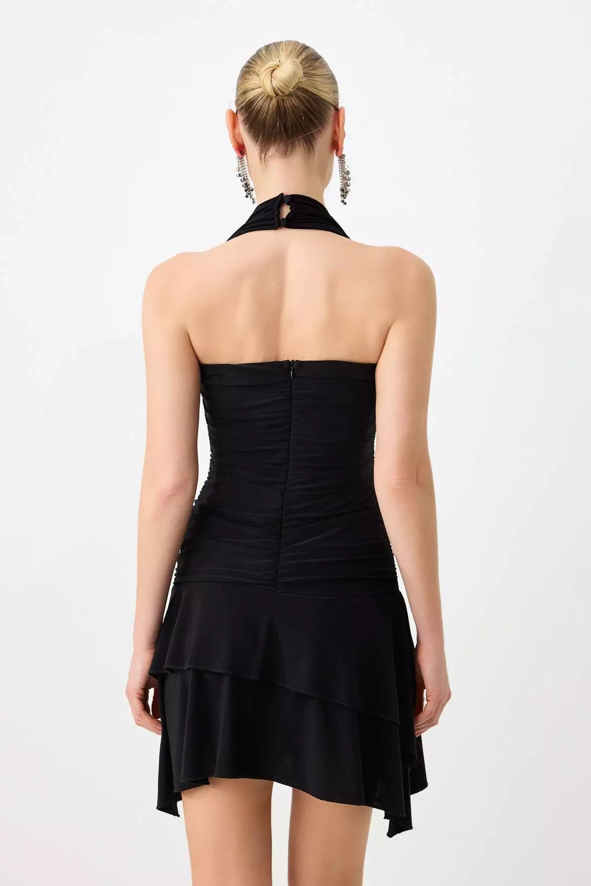 Black Plain Gathered/Draped Knitted Sandy Short/Mini Lined Stylish/Evening Dress