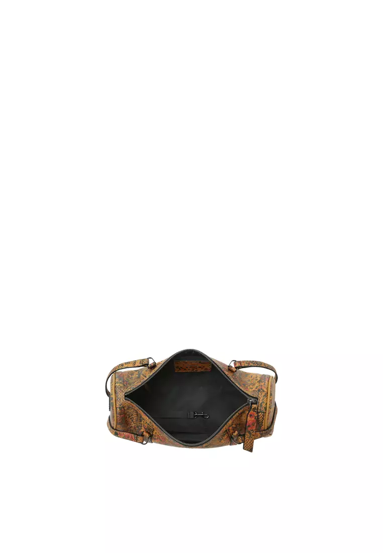 Barrel Baguette Bag - Snake Embossed Biscuit