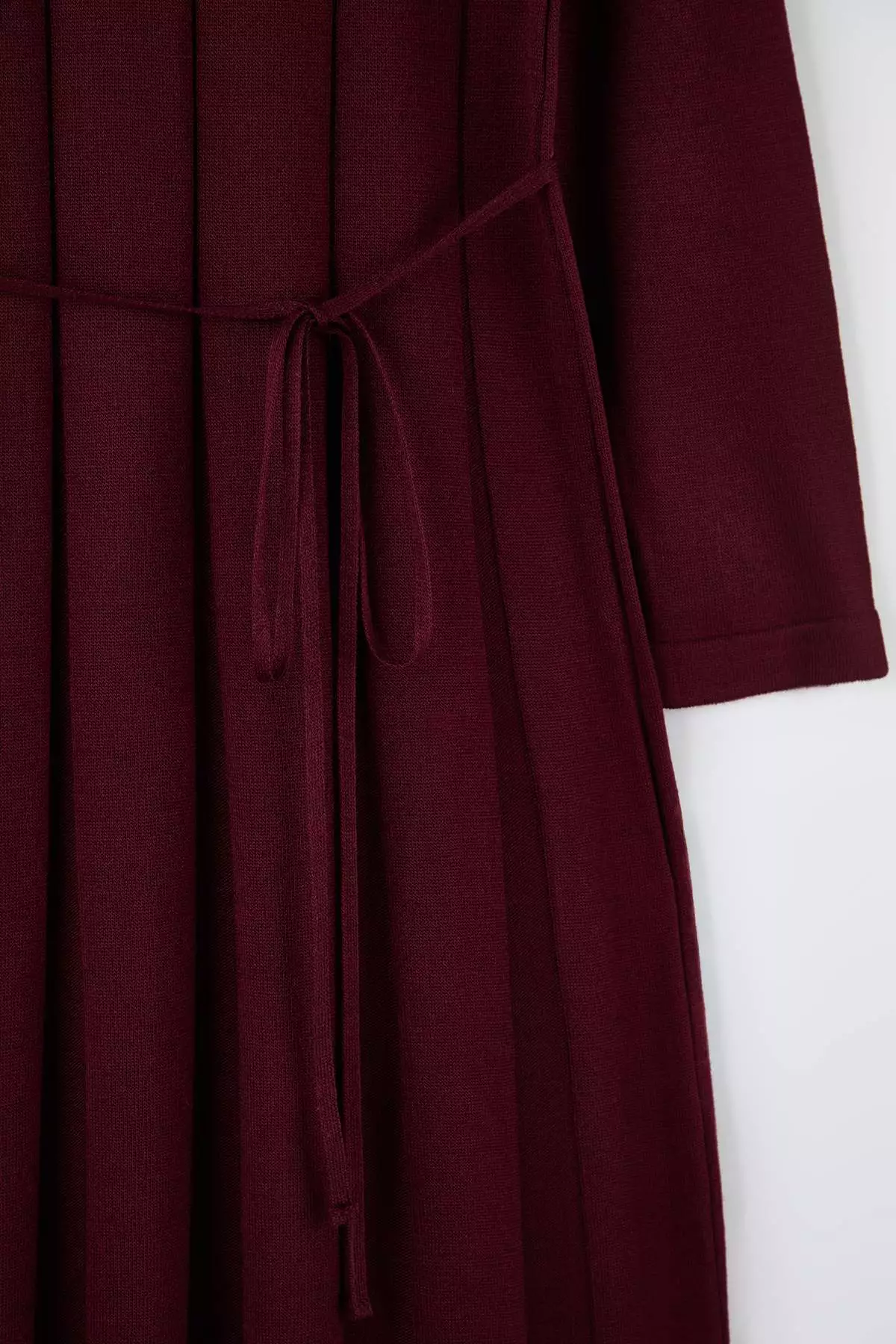 Plum Thin Belted Pleated Knitwear Dress Tctaw26Eb00010