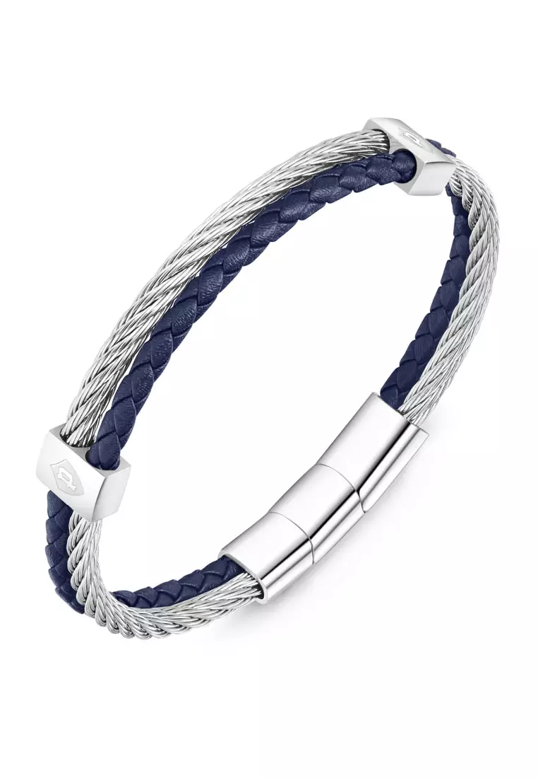 Buy Police Kingpins Stainless Steel Cable Navy Blue Leather
