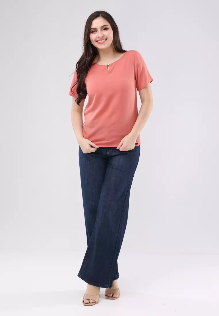 Woven Plain Rayon Short Sleeves Blouse