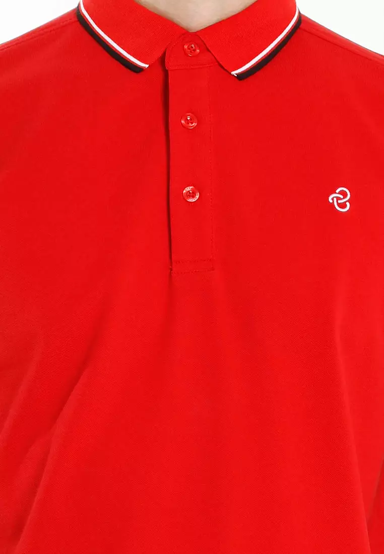 Byford Cotton Mixed No Pocket Polo Slim Fit Collar Tee Mens - 3625001A-75Red