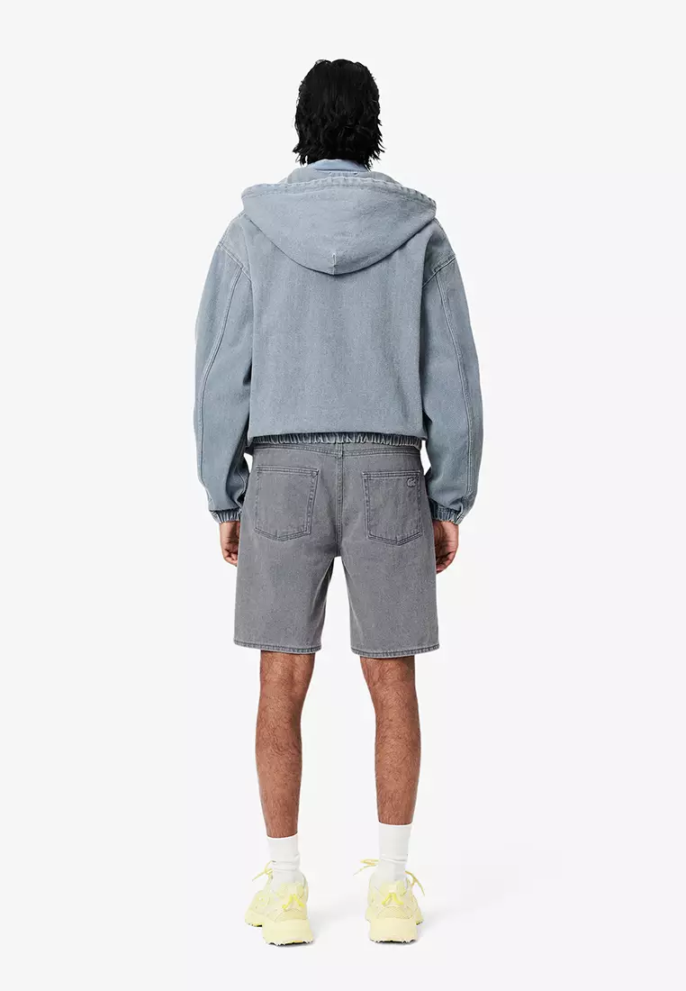 Washed Effect Dyed Denim Bermuda Shorts