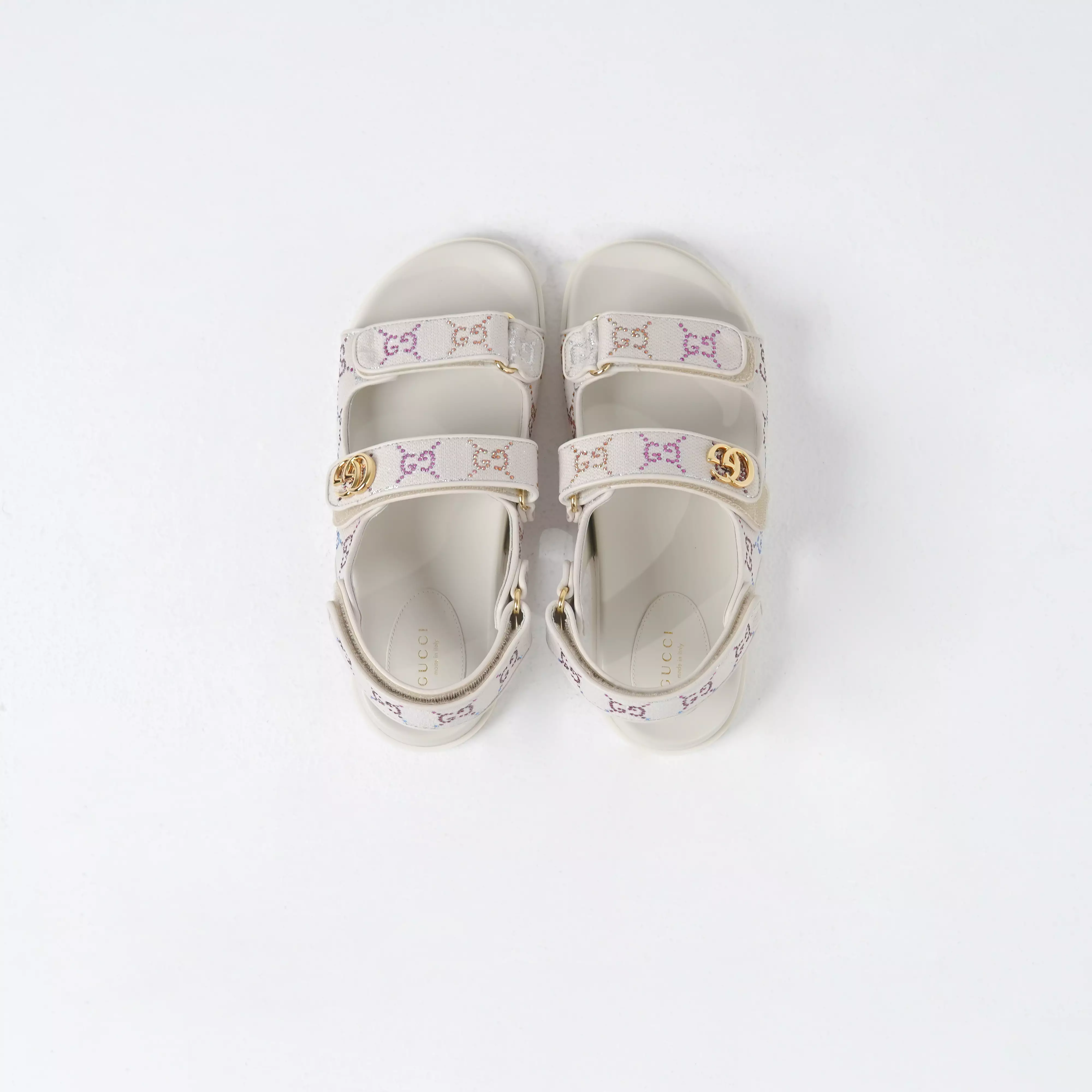 Sandal GUCCI GG MONOGRAM MULTI IVORY WHITE STRAP SANDAL 100% ORIGINAL