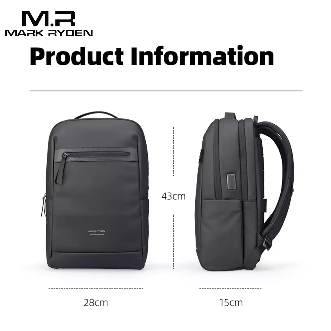 Mark Ryden Tas Ransel Backpack Laptop 15.6 Inch USB MR6075-BLACK