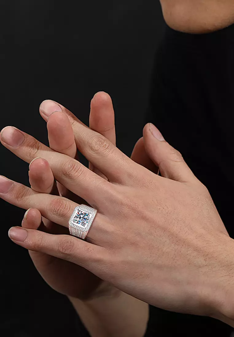 Cincin Pria Original Perhiasan Cincin Fashion Pria Tunangan Sertifikat GRA Cincin Cowok silver color