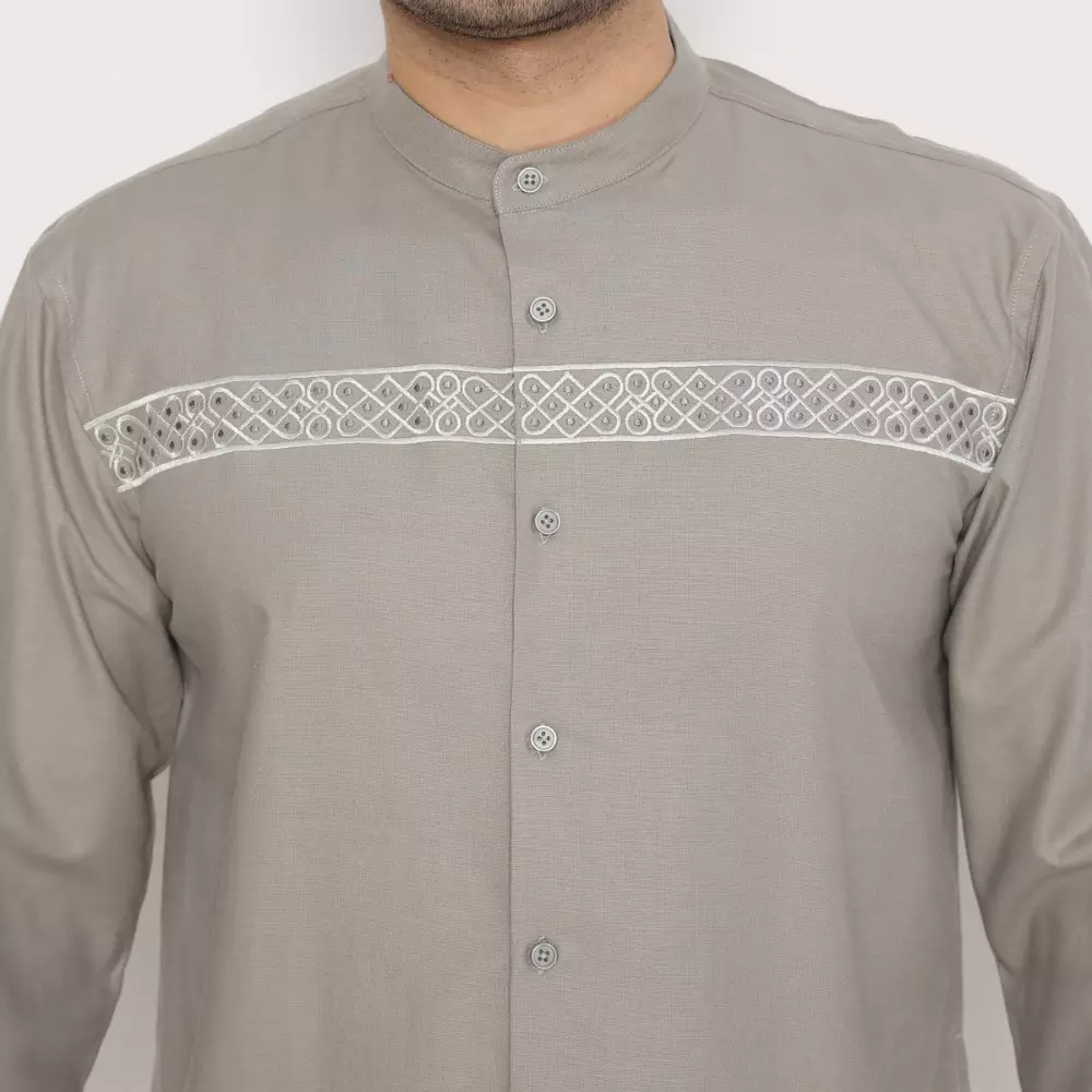 AMK Baju Koko Lengan Panjang Bordir KK FAISAL L/S GREY