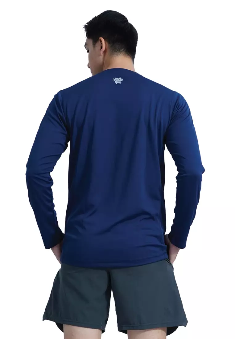 Tiento Kaos Running Dry Fit Lengan Panjang Baju Olahraga Pria Lari Gym Fitness Navy