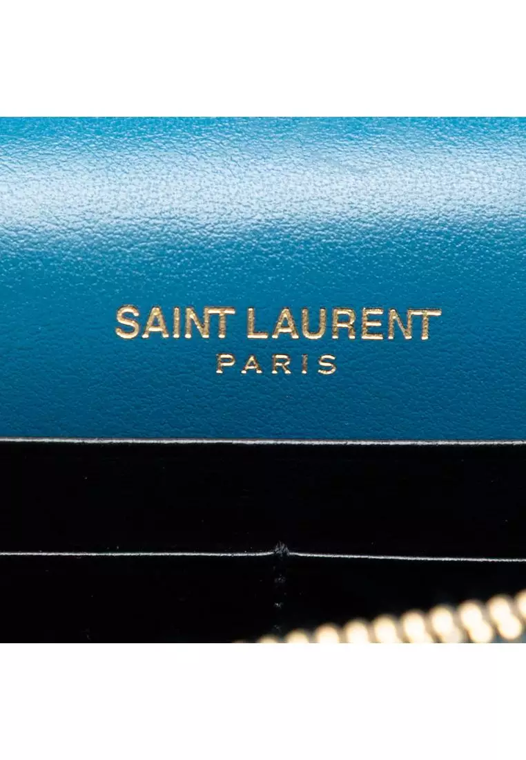 二手 Saint Laurent 小牛皮星形印花經典 Monogram Kate 流蘇鏈皮夾