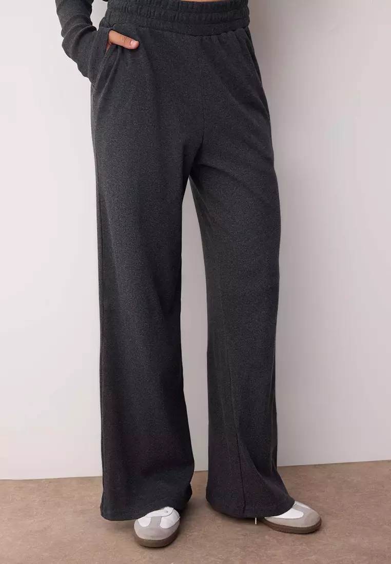Anthracite Wrap Wideleg/Wide Leg Knitted Top-Bottom Set