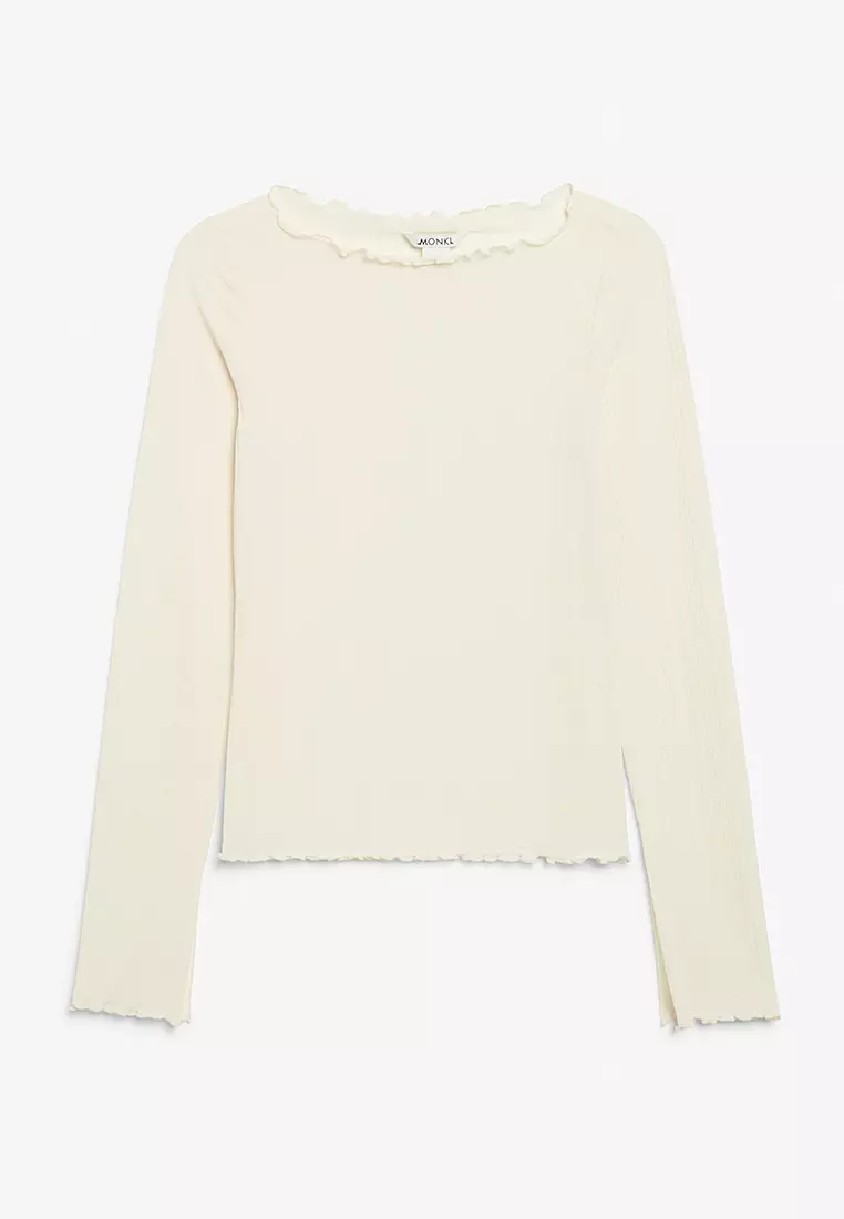 Buy Monki Ribbed Long Sleeve Lettuce Hem Top 2024 Online ZALORA Philippines