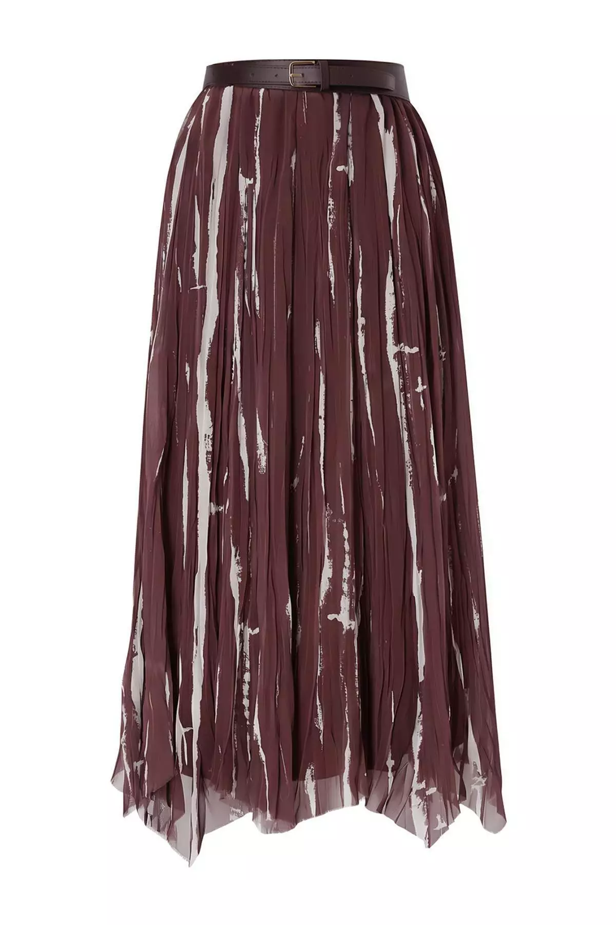 Brown Belted Lined Patterned Chiffon Skirt Tctss26Ee00030