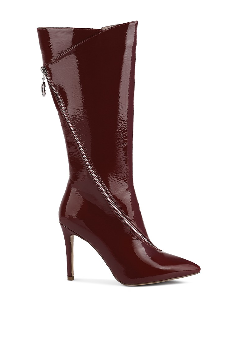 TSAROH Zip Around Calf Boot In Burgundy