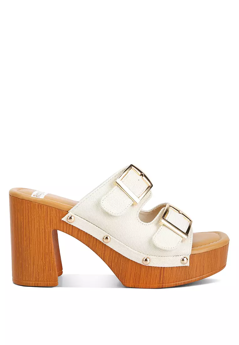 Discount on Rag & CO.  shoes - SKU: Beige Buckle Straps High Block Heel Clogs