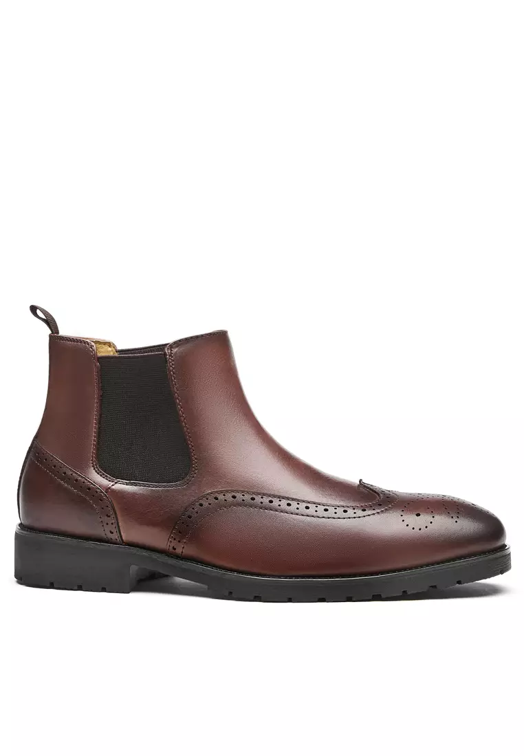 Brogue Sandpapery Suede Chelsea boots