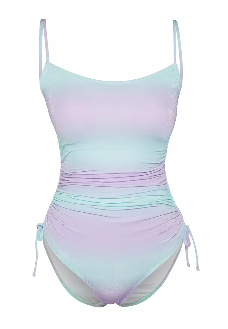 Gradient Patterned Draped Swimsuit