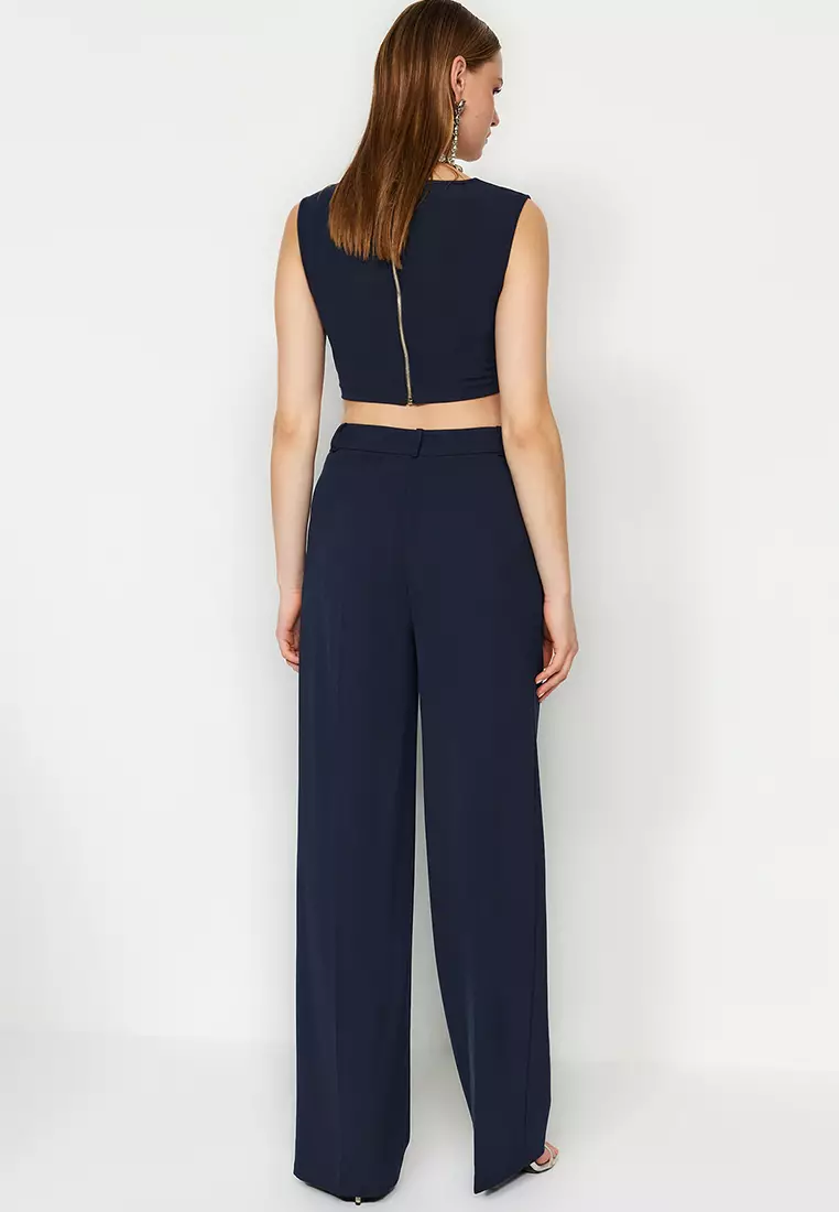 Navy Blue Wide Leg Trousers