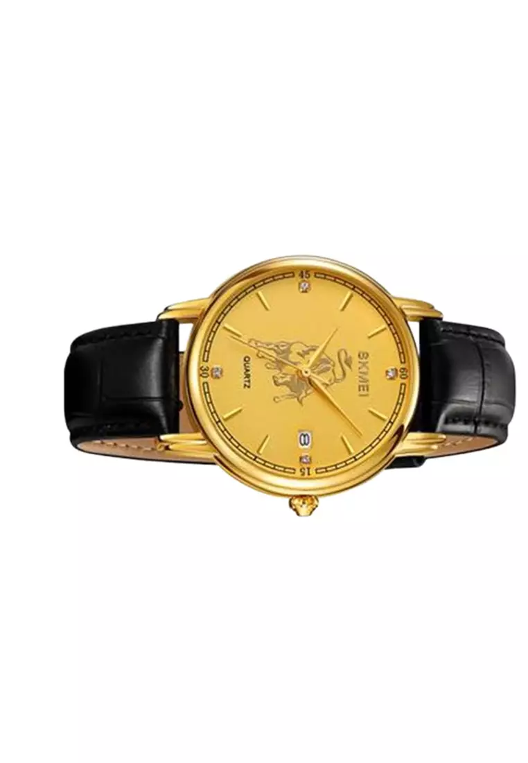 Jam Tangan Quartz Analog Shio Chinese Zodiac Waterproof 30M Kerbau ORIGINAL - Black Gold