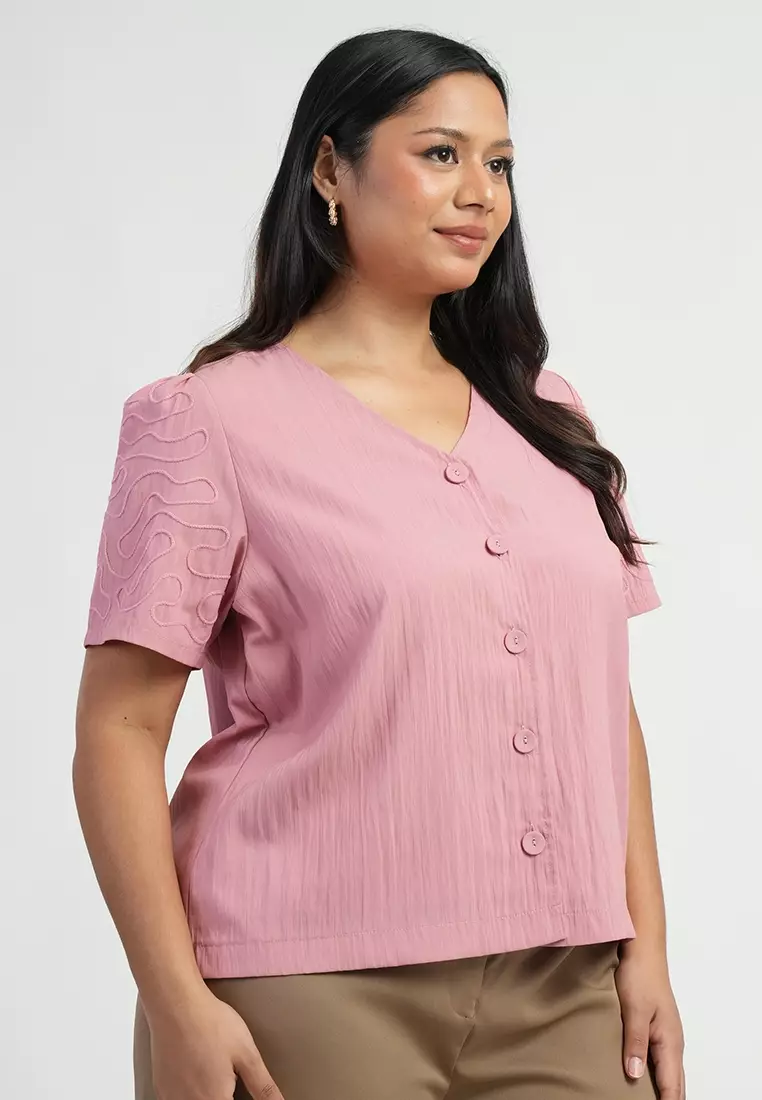 Milly by Paperdolls Tiara Short Sleeve Button-Down Top
