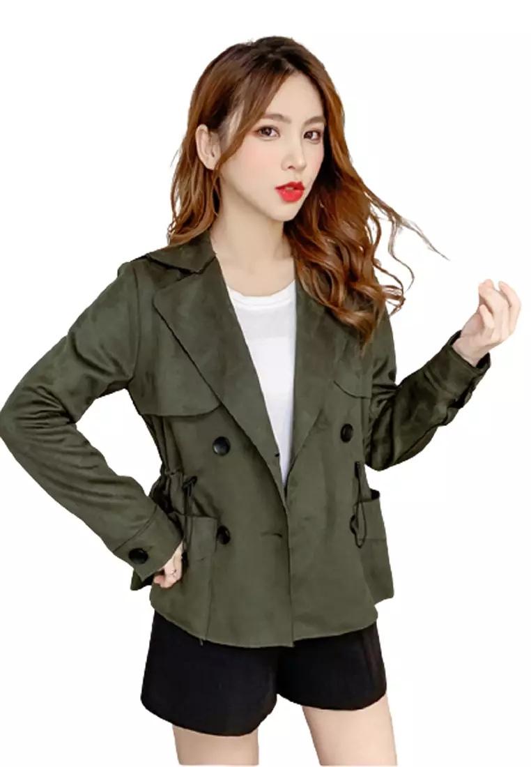 Green suede coat womens online