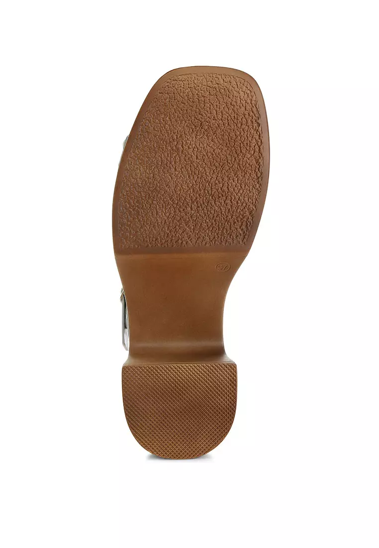 Metallic Faux Leather Clog Sandals in Silver